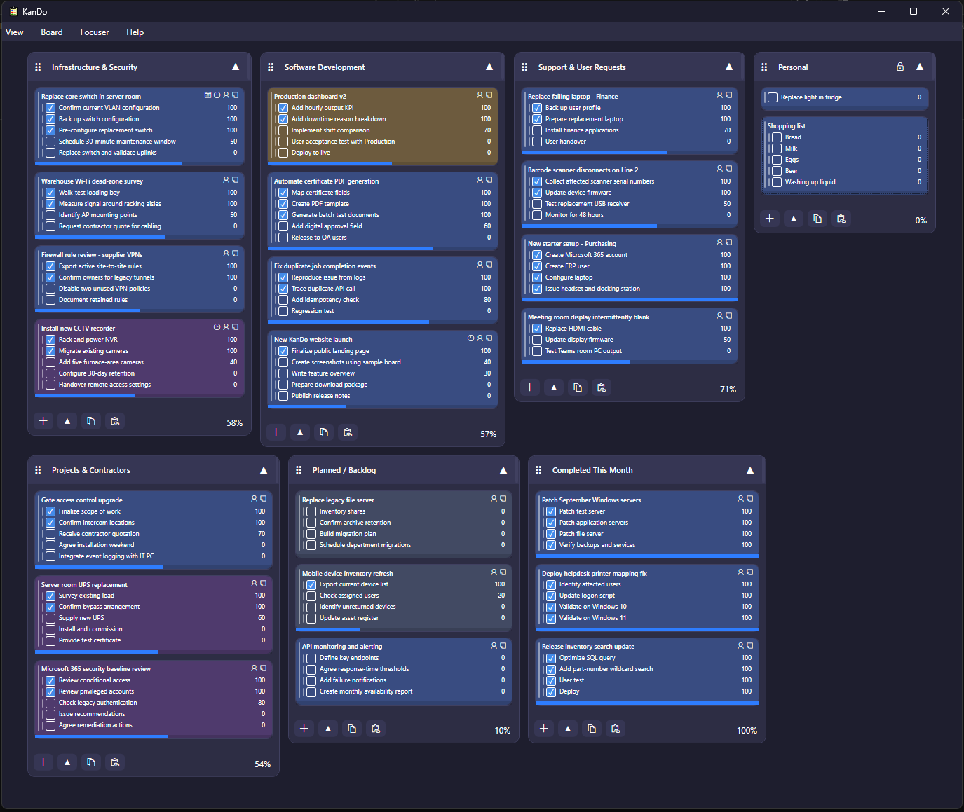 KanDo task buckets and checklists